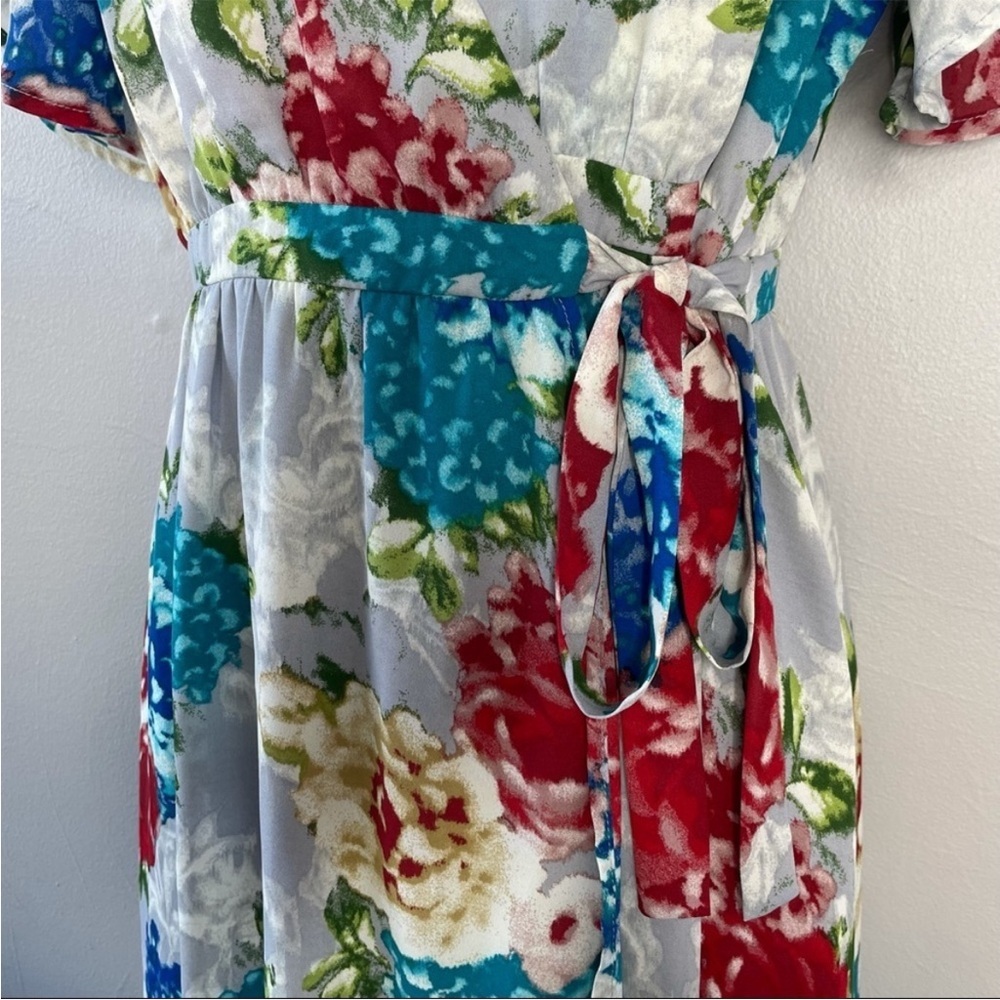 JUNE & HUDSON Blue Floral Wrap Front High Low Midi Long Dress Size Small - Picture 6 of 9